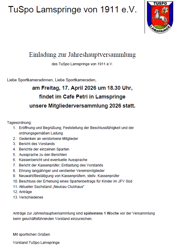 Tagesordnung JHV 2026